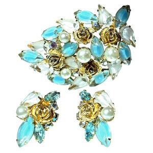 RARE Vintage MUSEUM Exhibited Jewelry WEISS Brooch & Earrings Set holiday gift